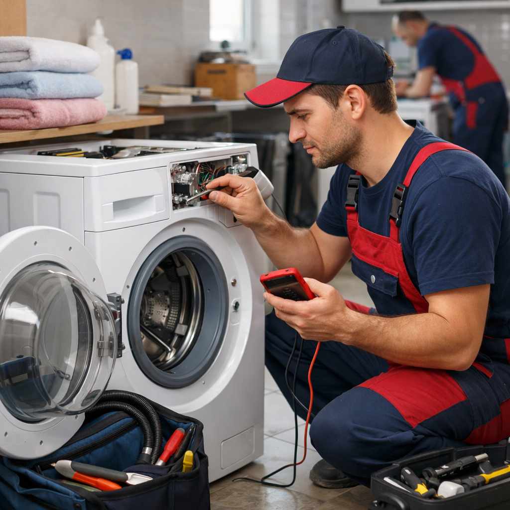 Ankara Vestel çamaşır makinesi servisi teknisyeni çamaşır makinesinde bakım ve onarım yaparken